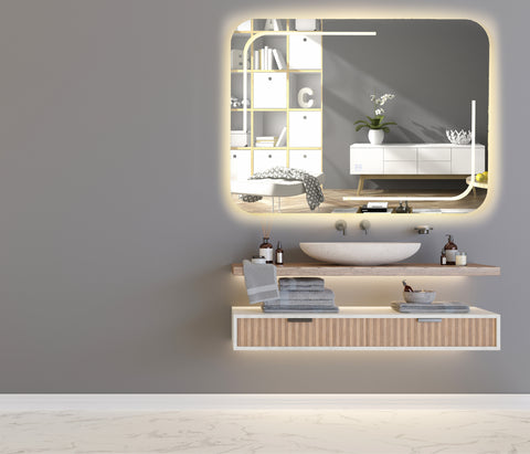 Rectangular LED-Lit Wall Mirror for a Sleek and Modern Bathroom